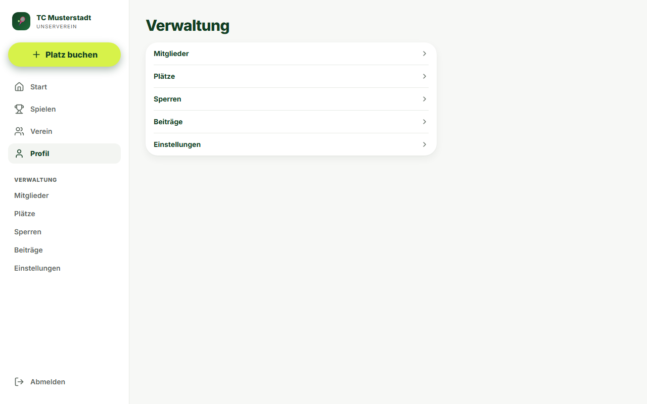 Screenshot Verwaltung