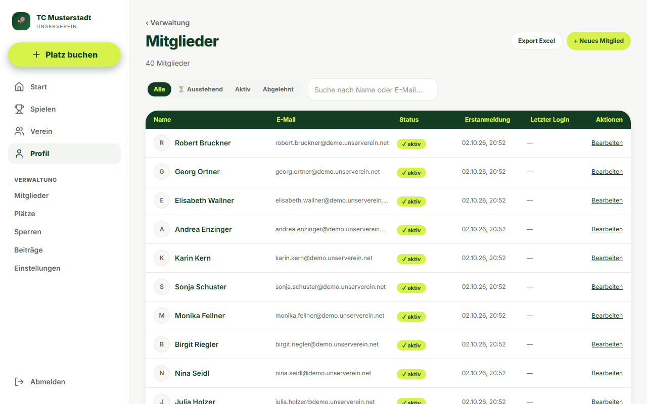 Screenshot Mitglieder-Liste