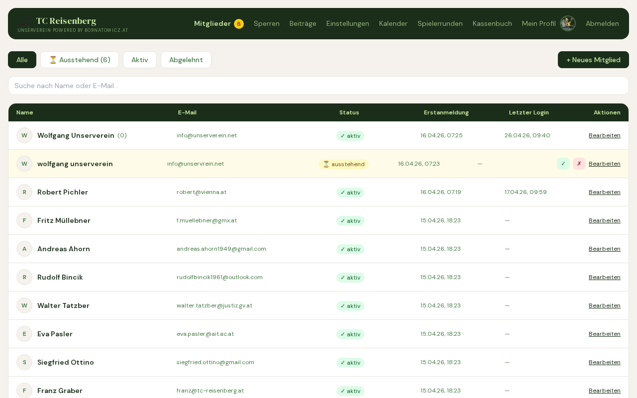Screenshot Mitglieder-Liste