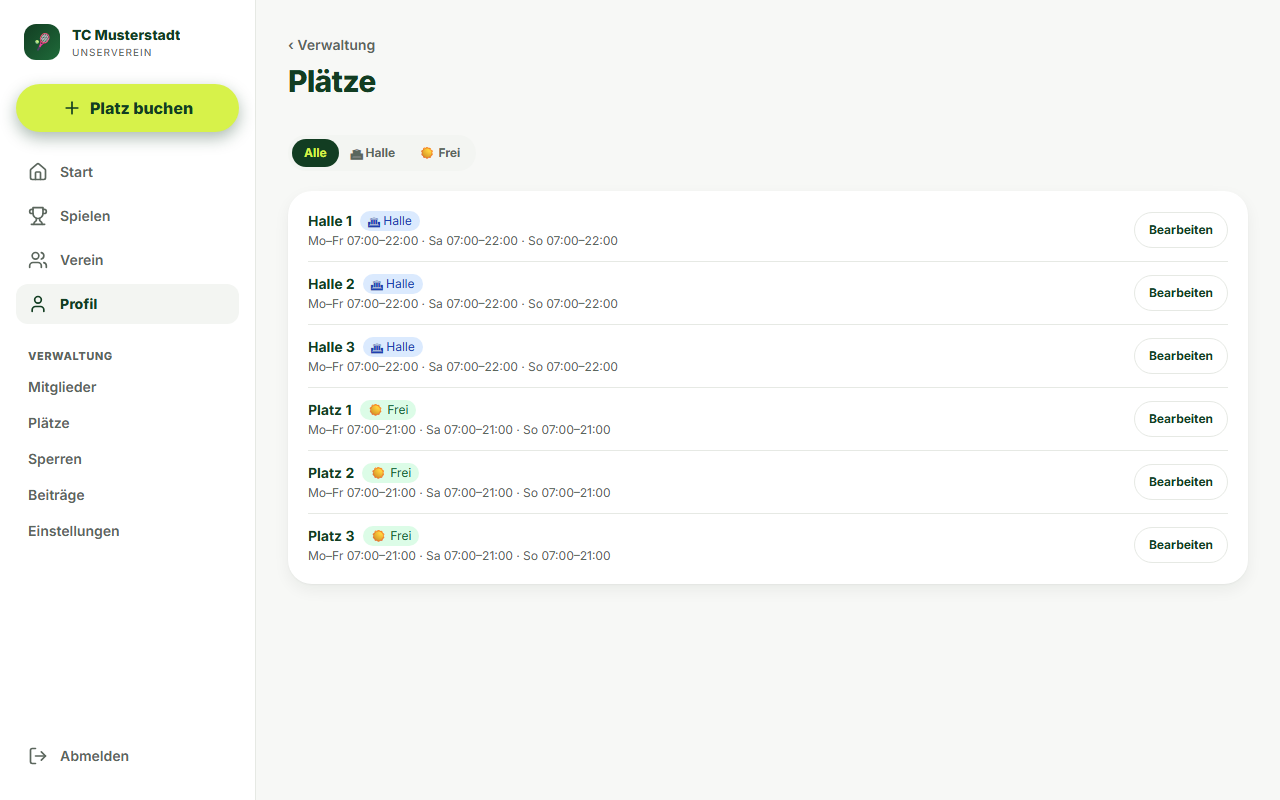 Screenshot Plätze