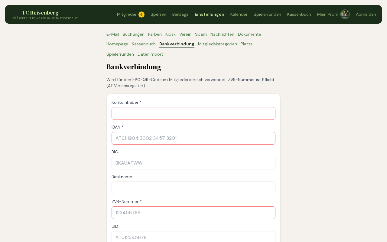 Screenshot Bankverbindung