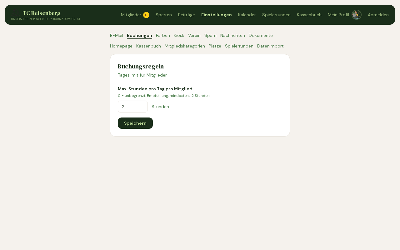 Screenshot Buchungslimits