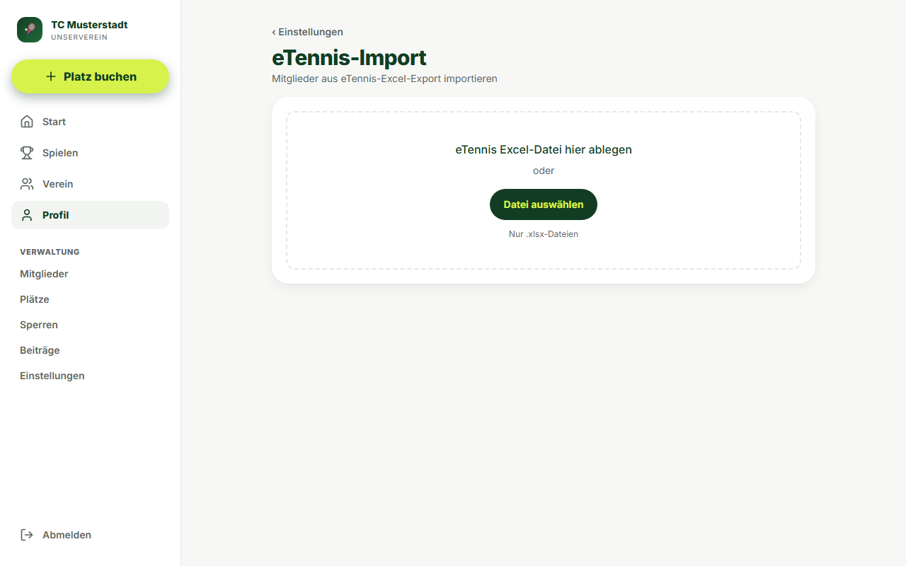 Screenshot Import eTennis