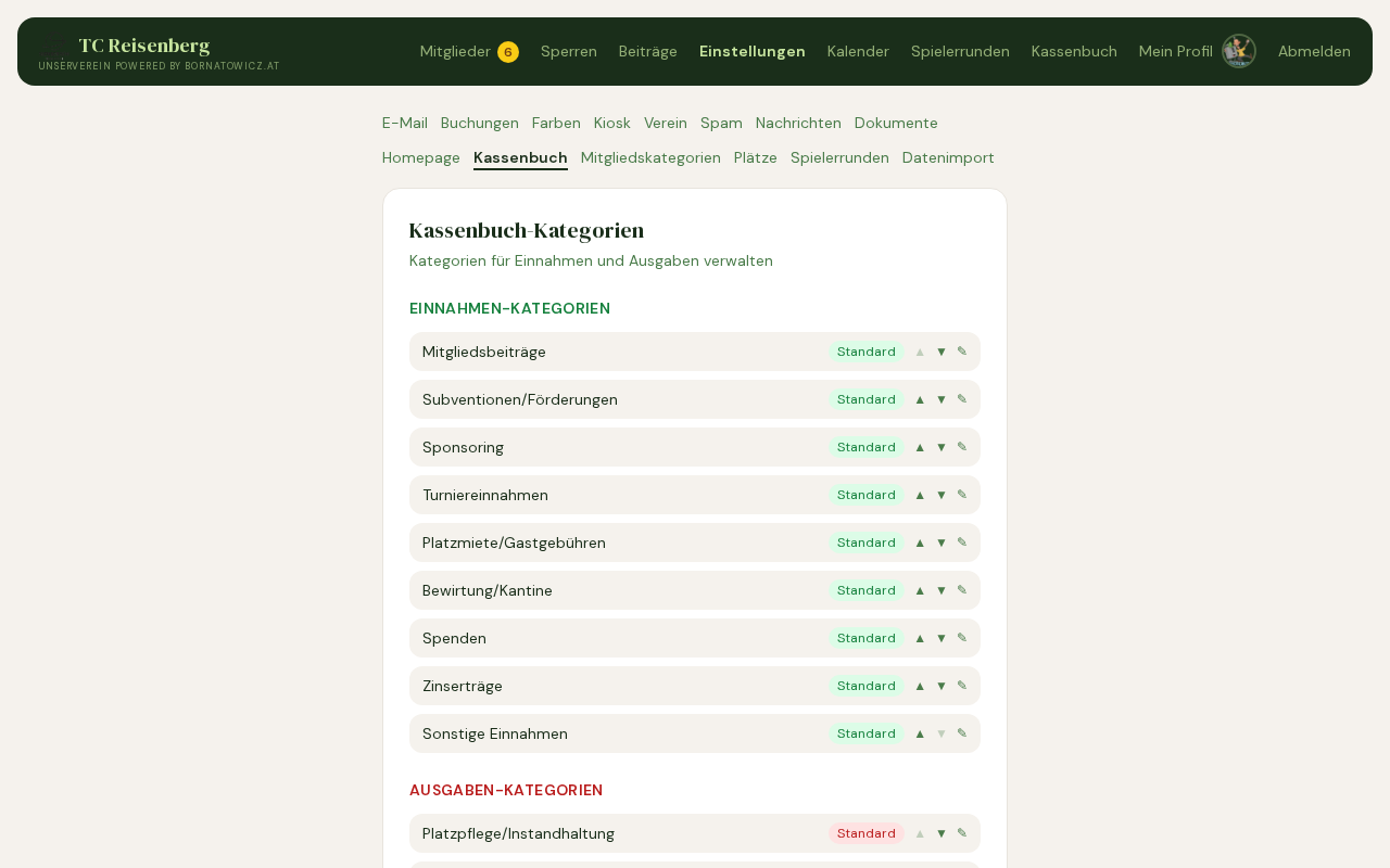 Screenshot Kassenbuch-Einstellungen