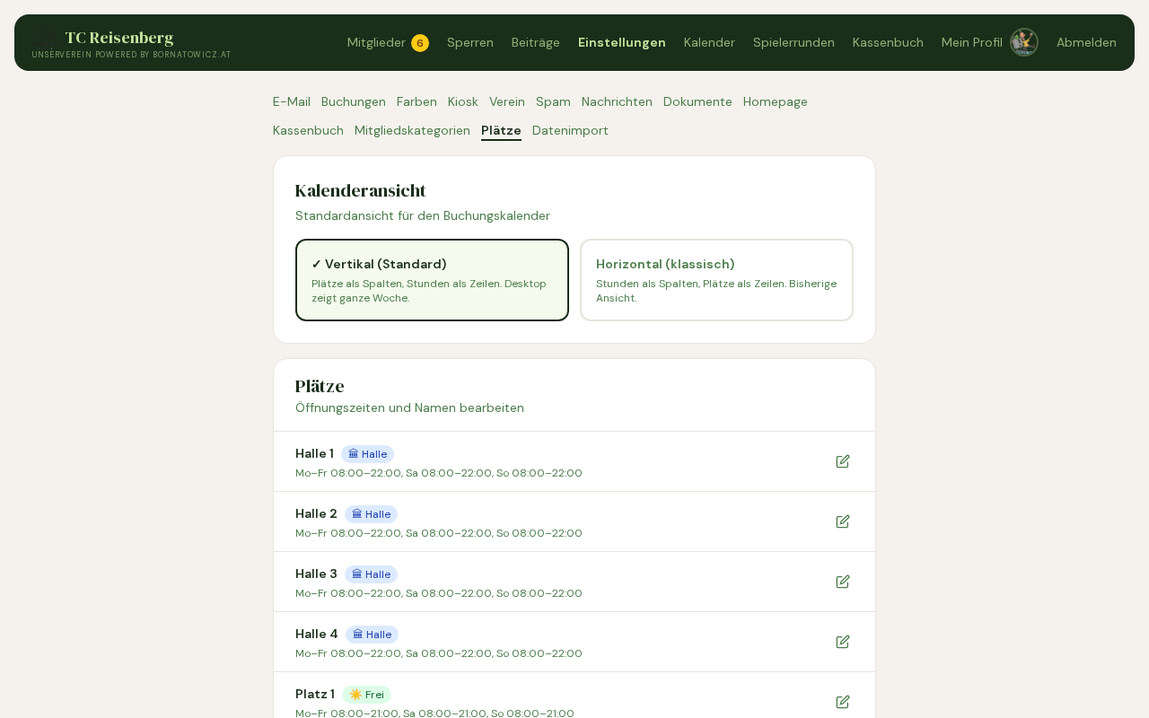 Screenshot Platz-Einstellungen