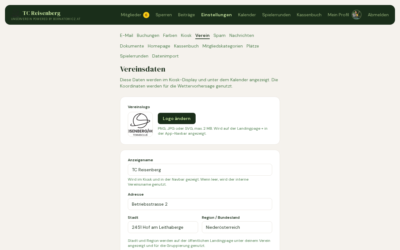 Screenshot Vereinsdetails
