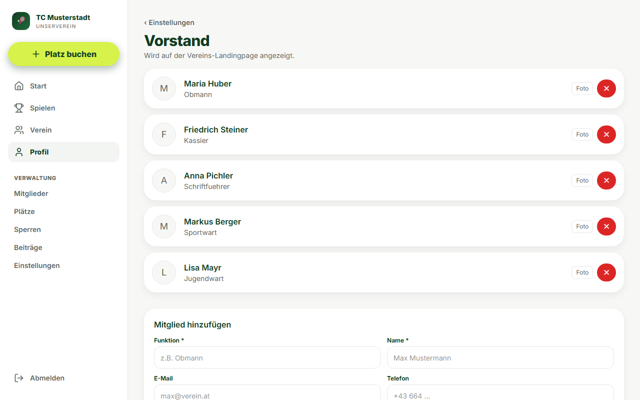 Screenshot Vorstand