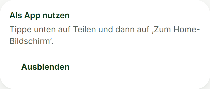 Screenshot Hinweis Als App nutzen