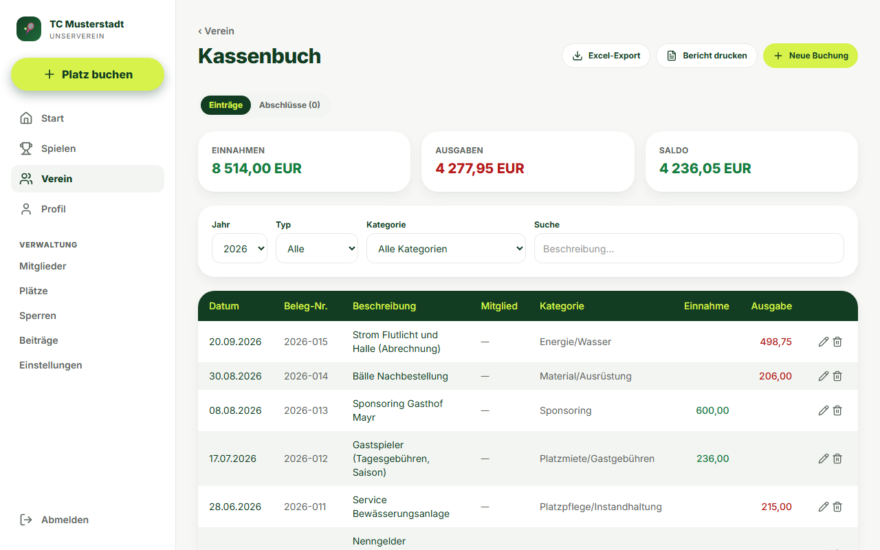 Screenshot Kassenbuch