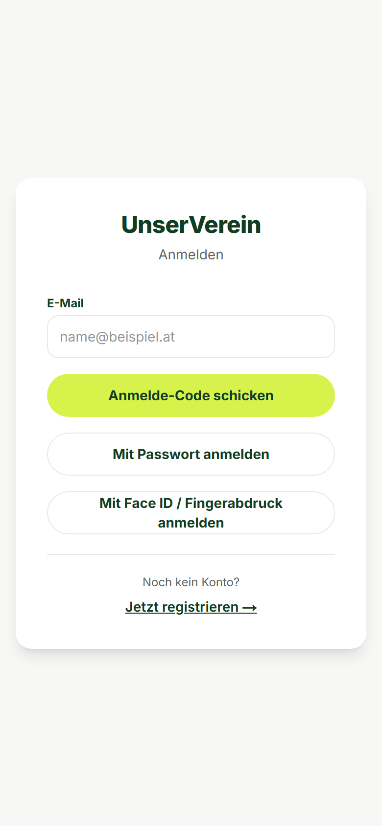 Screenshot Anmeldung