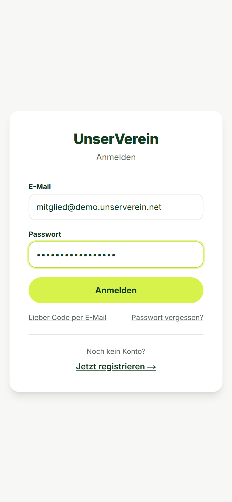 Screenshot Anmeldung mit Passwort