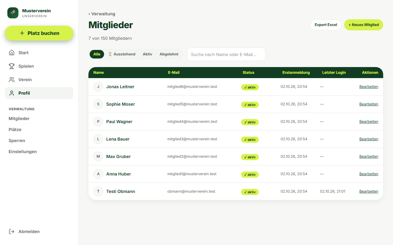 Screenshot Mitglieder-Kontingent